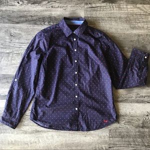 Talbots Navy and Red Polka Dot Button Up Blouse